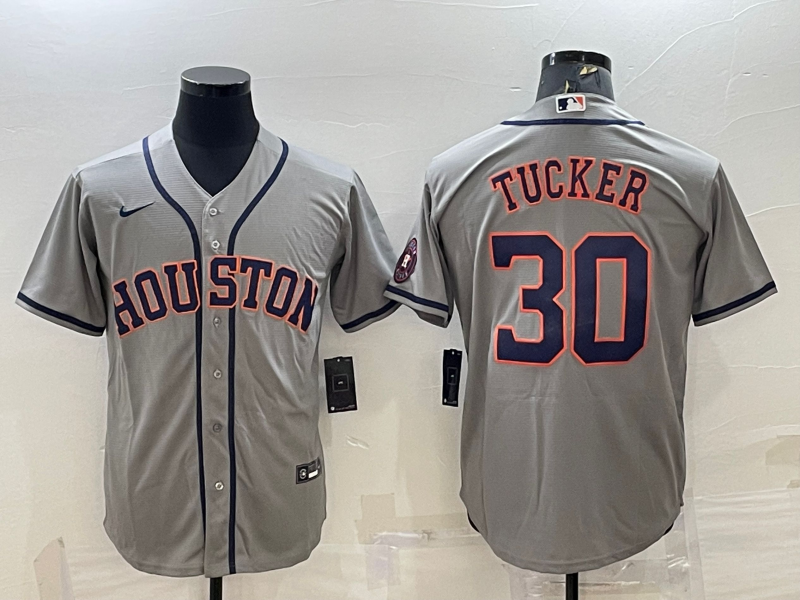 Men's Houston Astros #30 Kyle Tucker Gray With Patch Cool Base Stitched Jersey Men's Houston Astros #30 Kyle Tucker Gray With Patch Cool Base Stitched Jersey